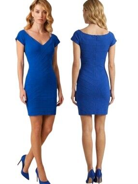 TADASHI SHOJI Royal Blue Knitted Sheath Dress - Size L